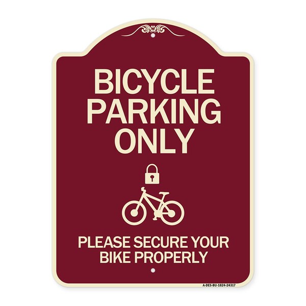 Bicycle Parking Please Secure Your Bike Properly Heavy-Gauge Aluminum Sign, 24" x 18", BU-1824-24317